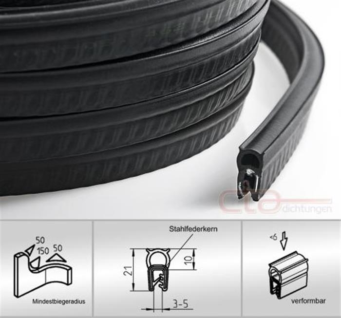 Kantenschutz-Dichtprofil - PVC/EPDM - mit Dichtung seitlich